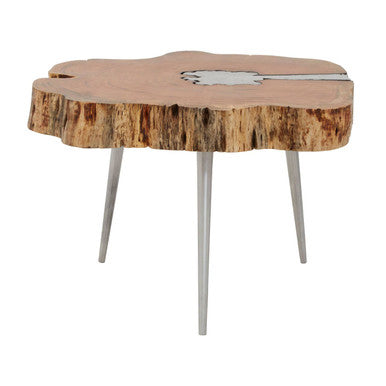 Orsina Acacia Wood Log Slice Coffee Table with Silver Aluminium Legs