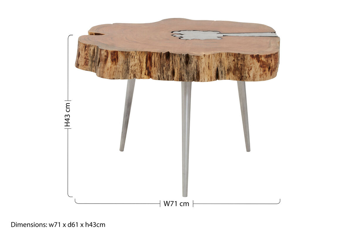 Orsina Acacia Wood Log Slice Coffee Table with Silver Aluminium Legs