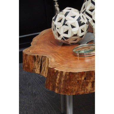 Orsina Acacia Wood Log Slice Coffee Table with Silver Aluminium Legs