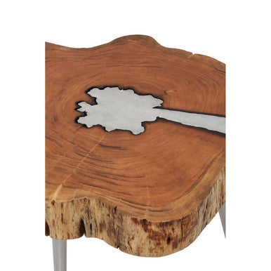Orsina Acacia Wood Log Slice Coffee Table with Silver Aluminium Legs