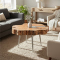 Orsina Acacia Wood Log Slice Coffee Table with Silver Aluminium Legs