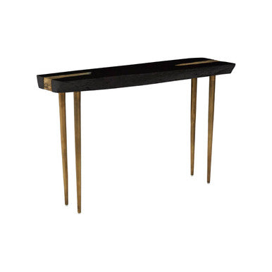 Orsina Asamra Black Acacia Wood Console Table with Gold Inlay