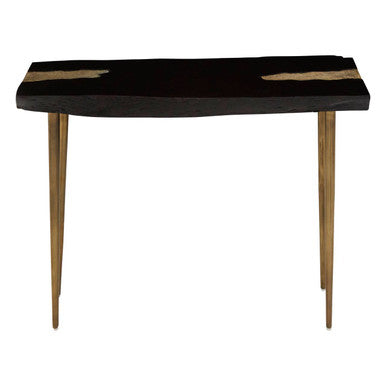 Orsina Asamra Black Acacia Wood Console Table with Gold Inlay