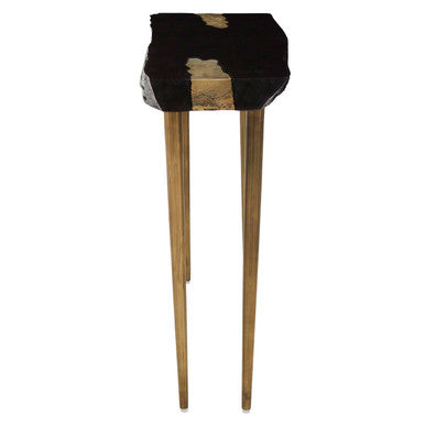 Orsina Asamra Black Acacia Wood Console Table with Gold Inlay