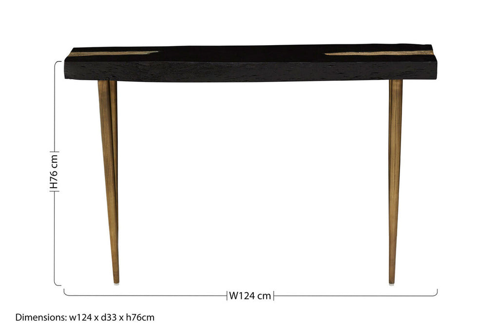Orsina Asamra Black Acacia Wood Console Table with Gold Inlay