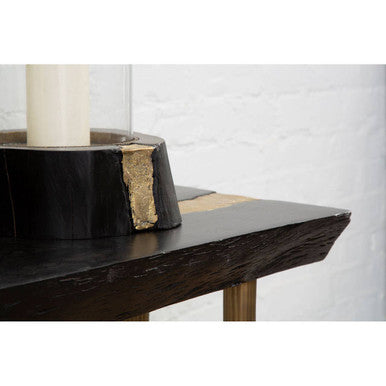 Orsina Asamra Black Acacia Wood Console Table with Gold Inlay