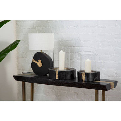 Orsina Asamra Black Acacia Wood Console Table with Gold Inlay