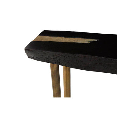 Orsina Asamra Black Acacia Wood Console Table with Gold Inlay