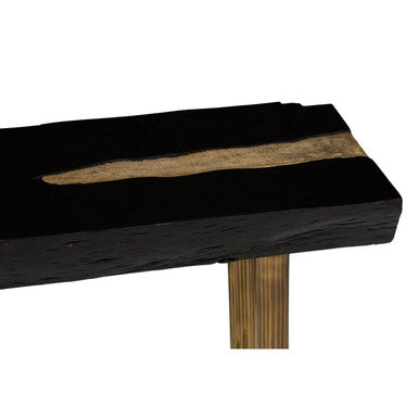 Orsina Asamra Black Acacia Wood Console Table with Gold Inlay