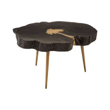 Orsina Asamra Black Acacia Wood Coffee Table with Gold Metal Legs