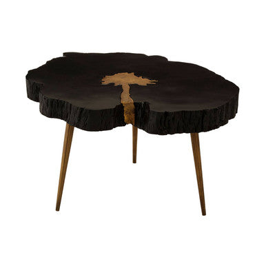 Orsina Asamra Black Acacia Wood Coffee Table with Gold Metal Legs