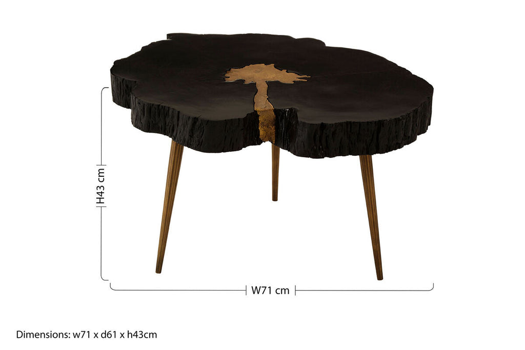 Orsina Asamra Black Acacia Wood Coffee Table with Gold Metal Legs