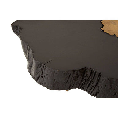 Orsina Asamra Black Acacia Wood Coffee Table with Gold Metal Legs