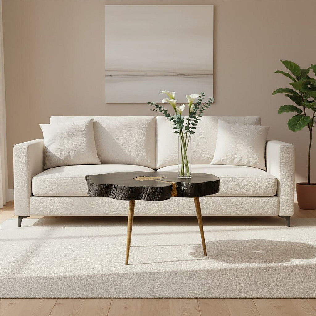 Orsina Asamra Black Acacia Wood Coffee Table with Gold Metal Legs