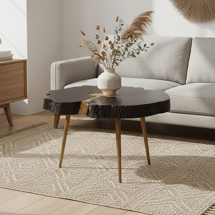 Orsina Asamra Black Acacia Wood Coffee Table with Gold Metal Legs