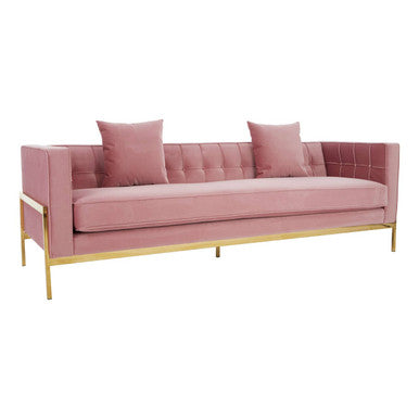 Orsina Rena 3-Seater Pink Velvet Sofa – Modern Tufted Living Room Couch