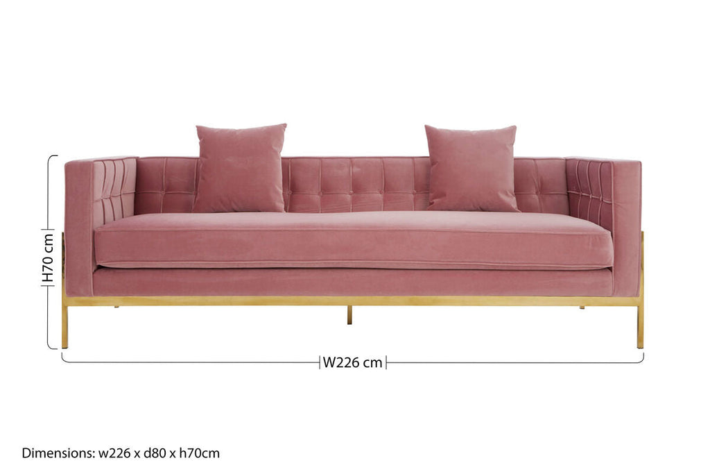 Orsina Rena 3-Seater Pink Velvet Sofa – Modern Tufted Living Room Couch