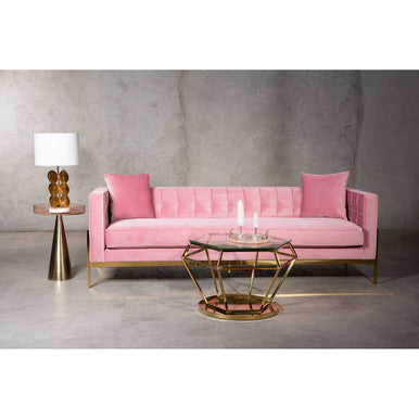 Orsina Rena 3-Seater Pink Velvet Sofa – Modern Tufted Living Room Couch