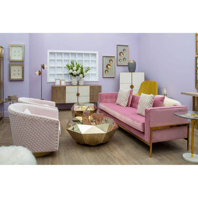 Orsina Rena 3-Seater Pink Velvet Sofa – Modern Tufted Living Room Couch