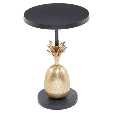 Orsina Pineapple Side Table – Black Iron & Antique Brass Accent