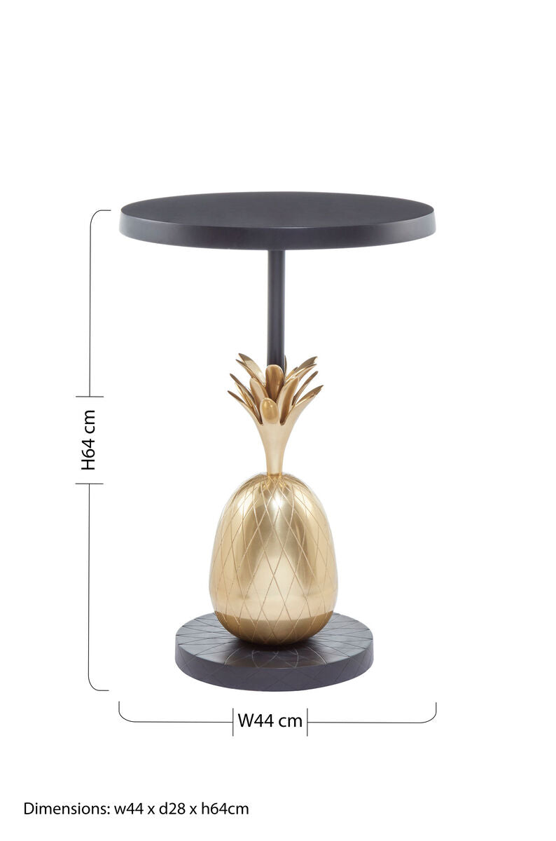 Orsina Pineapple Side Table – Black Iron & Antique Brass Accent