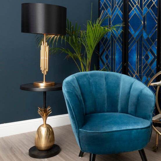Orsina Pineapple Side Table – Black Iron & Antique Brass Accent