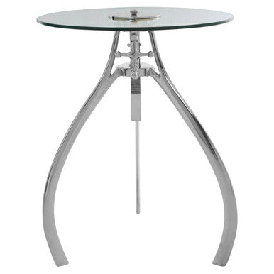 Orsina Maxi Crank Adjustable Glass Table – Nickel Tripod Base