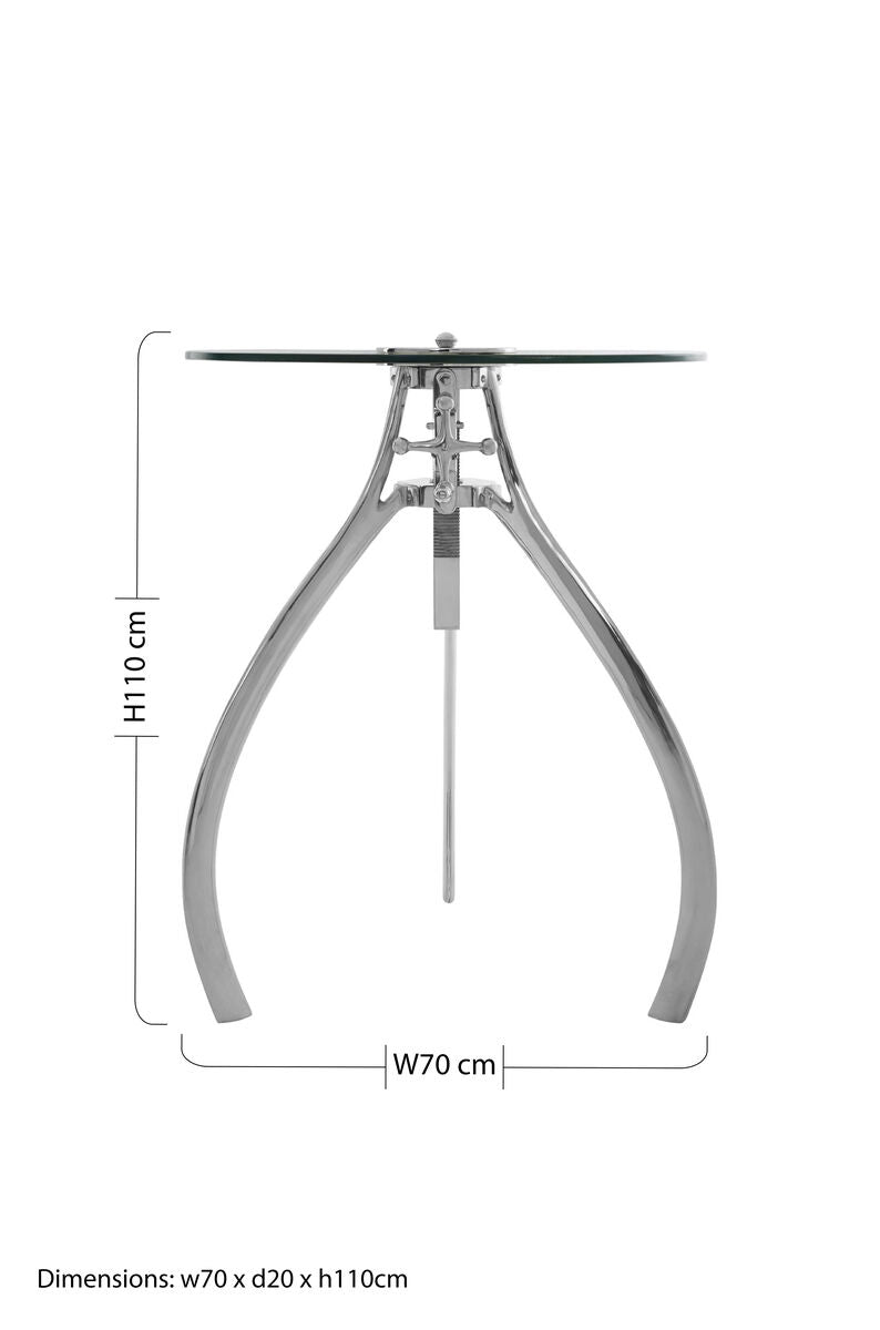 Orsina Maxi Crank Adjustable Glass Table – Nickel Tripod Base