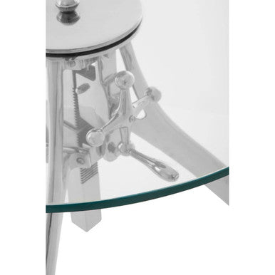 Orsina Maxi Crank Adjustable Glass Table – Nickel Tripod Base