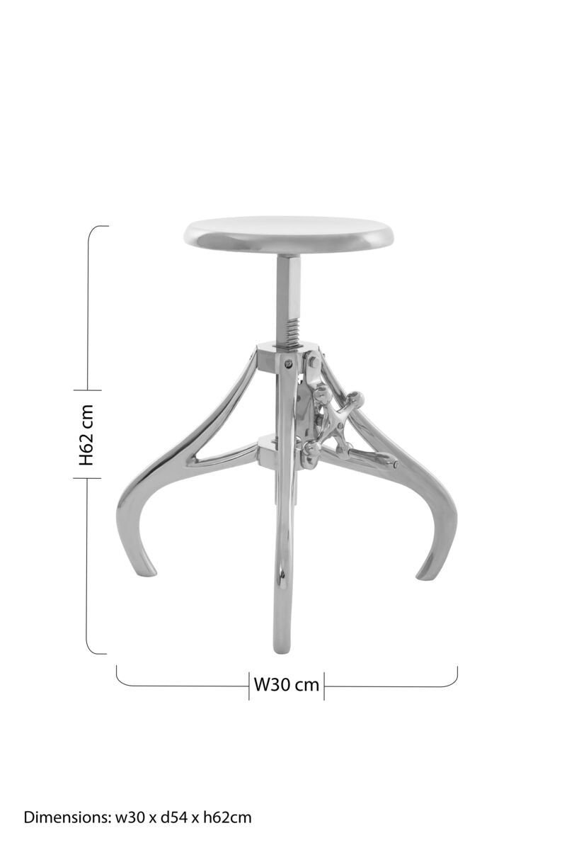 Orsina Maxi Industrial Crank Stool – Adjustable Nickel Iron Barstool