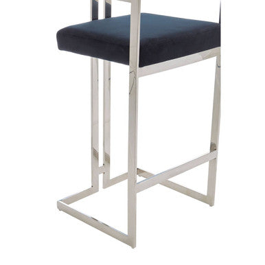 Orsina Azalea Bar Stool – Black Velvet & Silver Stainless Frame