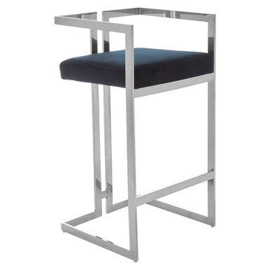 Orsina Azalea Bar Stool – Black Velvet & Silver Stainless Frame