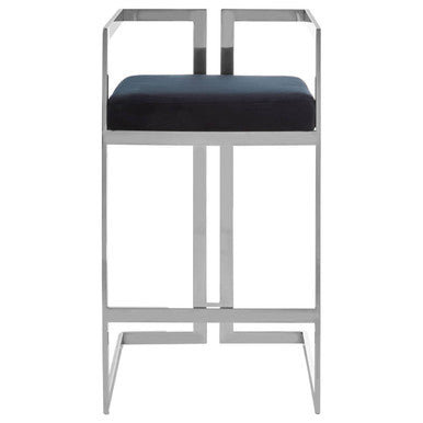 Orsina Azalea Bar Stool – Black Velvet & Silver Stainless Frame
