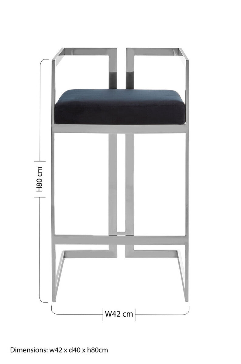 Orsina Azalea Bar Stool – Black Velvet & Silver Stainless Frame
