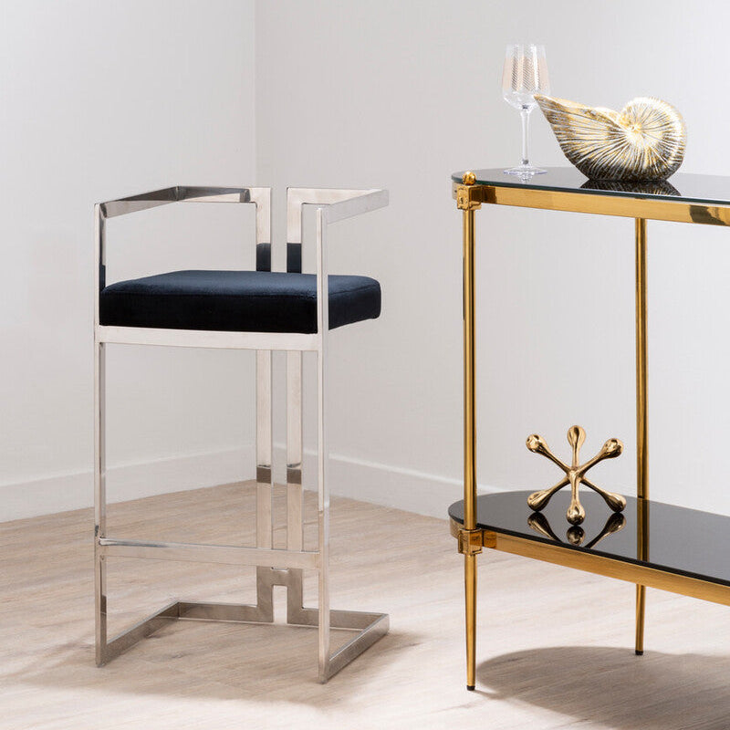 Orsina Azalea Bar Stool – Black Velvet & Silver Stainless Frame