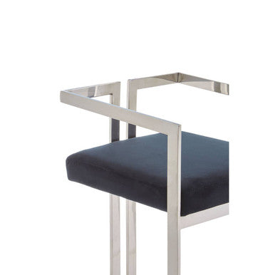 Orsina Azalea Bar Stool – Black Velvet & Silver Stainless Frame