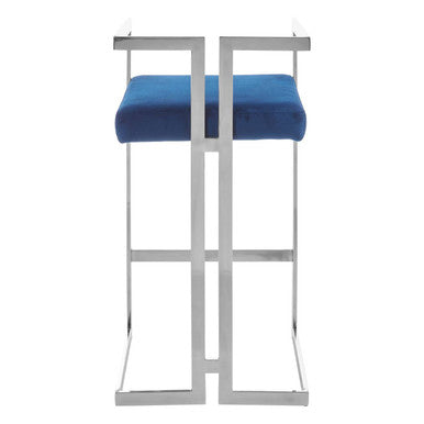 Orsina Azalea Blue Velvet Bar Stool | Modern Silver Stainless Frame