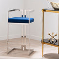 Orsina Azalea Blue Velvet Bar Stool | Modern Silver Stainless Frame