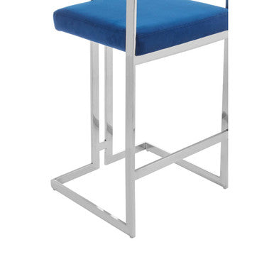 Orsina Azalea Blue Velvet Bar Stool | Modern Silver Stainless Frame