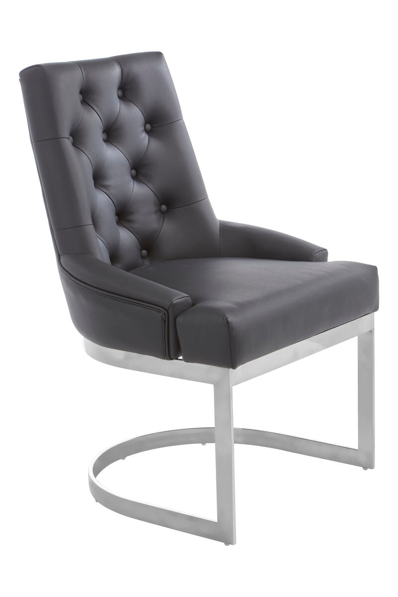 Orsina Azalea Tufted Black Faux Leather Dining Chair | Silver Base