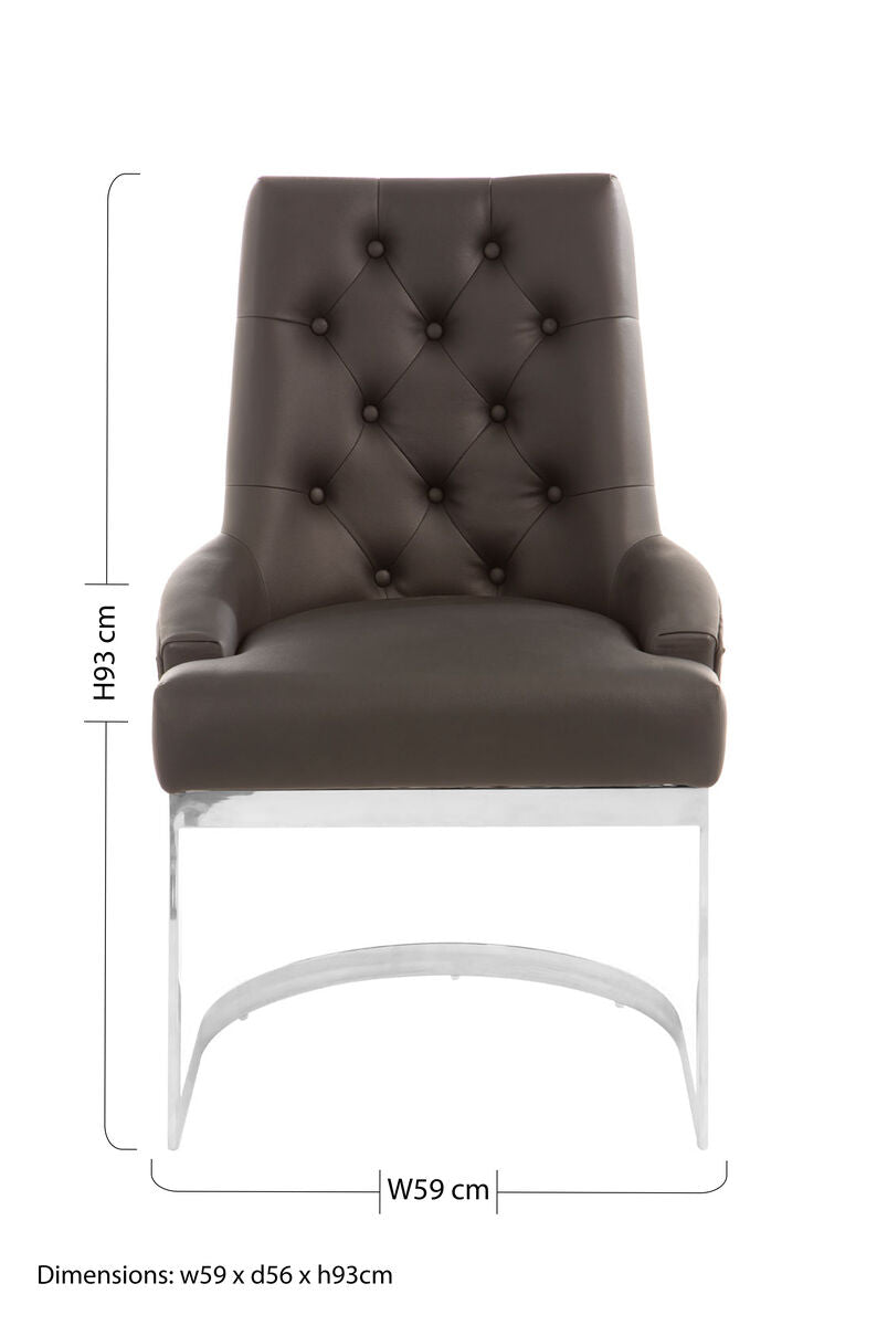 Orsina Azalea Tufted Black Faux Leather Dining Chair | Silver Base