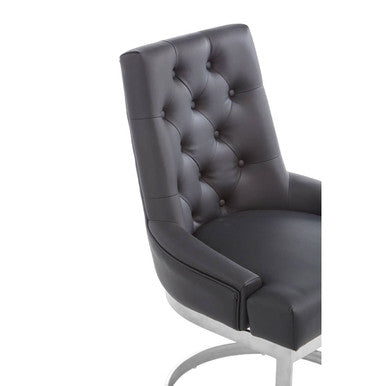 Orsina Azalea Tufted Black Faux Leather Dining Chair | Silver Base