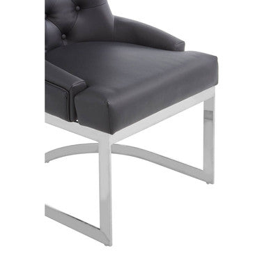 Orsina Azalea Tufted Black Faux Leather Dining Chair | Silver Base