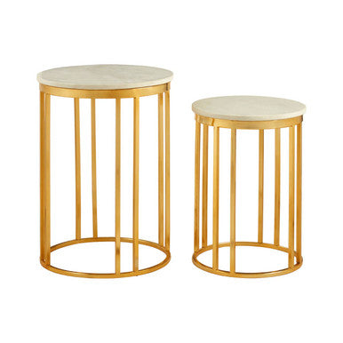 Orsina Set of 2 Round White Marble and Gold Metal Nesting Side Tables