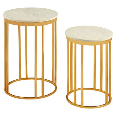 Orsina Set of 2 Round White Marble and Gold Metal Nesting Side Tables