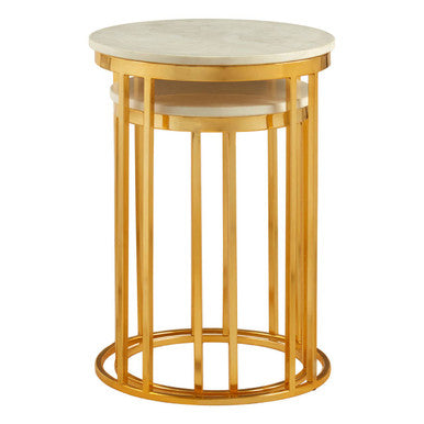 Orsina Set of 2 Round White Marble and Gold Metal Nesting Side Tables