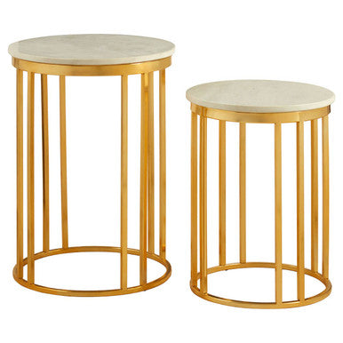 Orsina Set of 2 Round White Marble and Gold Metal Nesting Side Tables