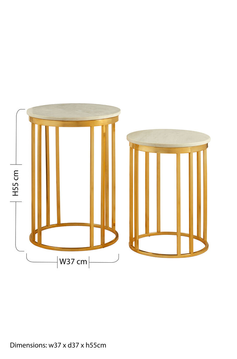 Orsina Set of 2 Round White Marble and Gold Metal Nesting Side Tables