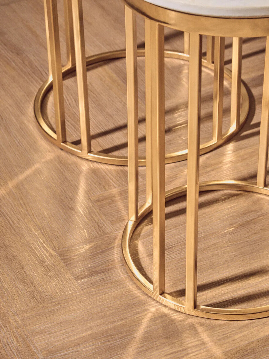 Orsina Set of 2 Round White Marble and Gold Metal Nesting Side Tables