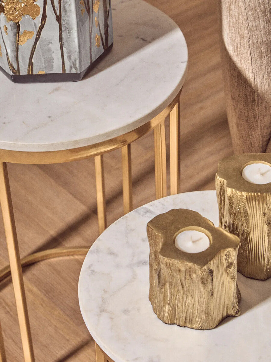 Orsina Set of 2 Round White Marble and Gold Metal Nesting Side Tables